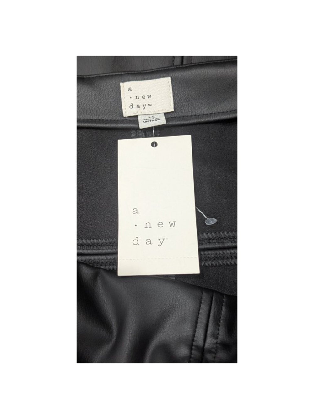 A New Day Black Faux Leather Midi Skirt Size 14 NWT Side Zip Back Slit - Picture 6 of 8